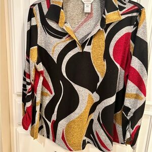 Multiples Women's Red, Gold, and Black Abstract Blouse